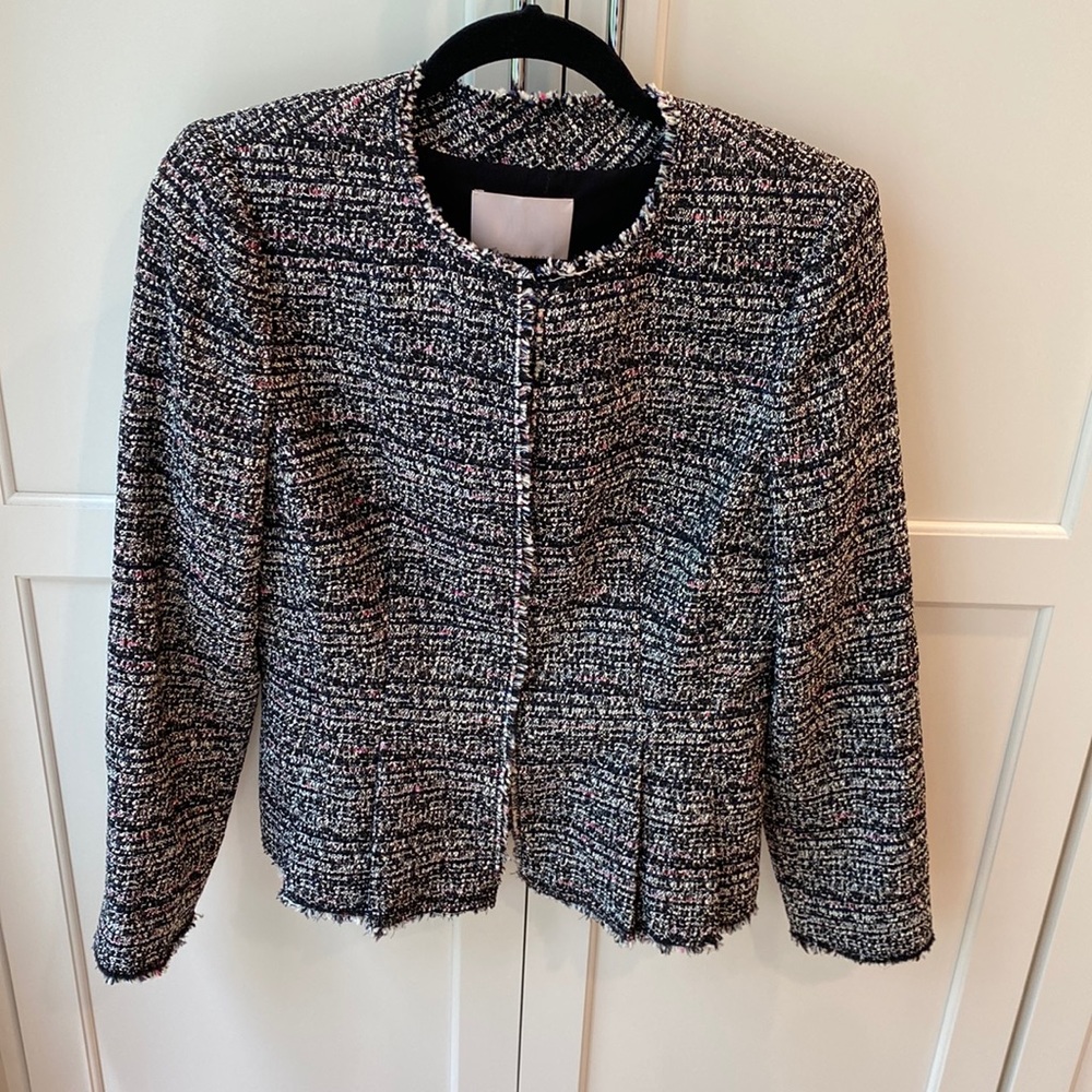 Rebecca Taylor tweed peplum Jacket, size 8, black and subtle multicolored